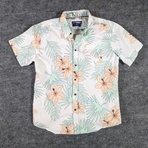 Eighth Avenue Mens Large Tropical Hibiscus Floral Cotton Button Down Shirt White